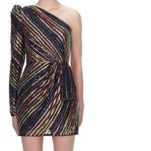 One shoulder sequin-embellished mini dress